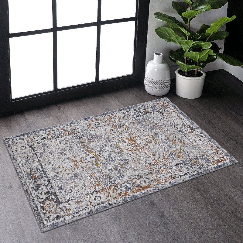 Ivory and Grey Abstract Cotton Synthetic Area Rug 2' x 3'