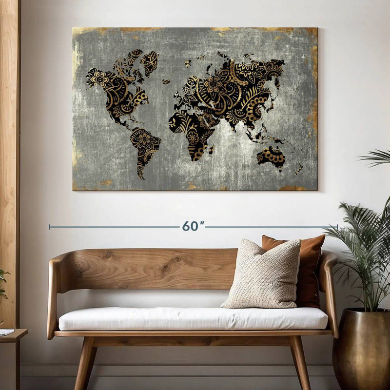 Aliaz Gold World Map, 34" H x 51" W