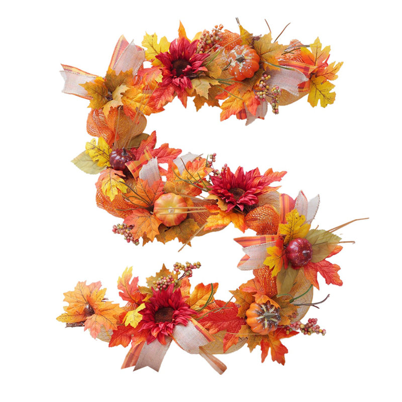 Automne feuille d'érable guirlande suspendue vigne 5,9 pi baies artificielles tournesol citrouille décoration d'automne pour la fête de mariage dîner de l'Action de grâce cadre de porte porte arrière-plan décor