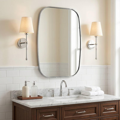 Miroir de salle de bain contemporain | Cadre épais en acier inoxydable