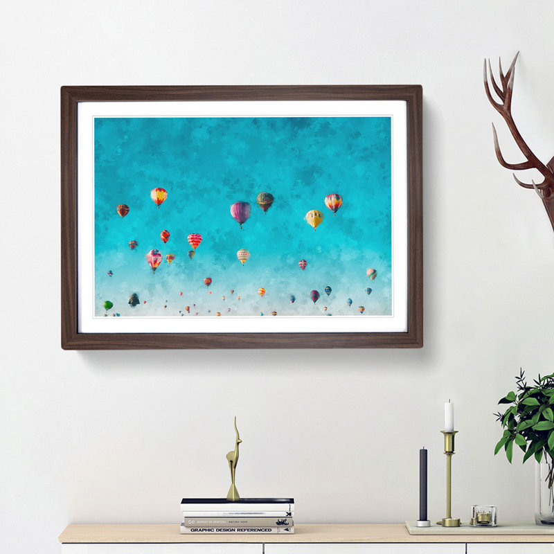 The Hot Air Balloons - Picture Frame Painting Print, 45cm H x 63cm W x 2cm D, Walnut Framed