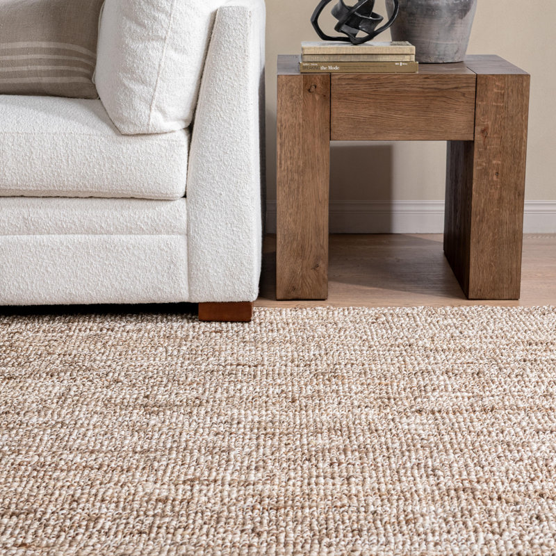 Mini Boucle Handwoven Jute Area Rug, Rectangle 5' x 8', Beige