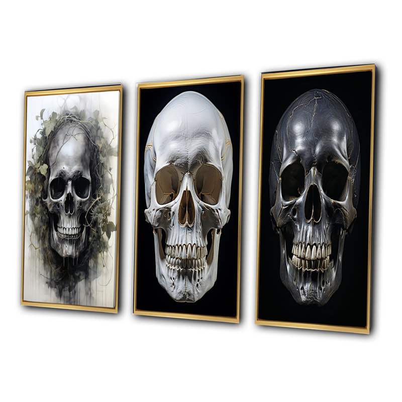 «Skull Eernal Rest», 3 pièces sur toile, Encadrement doré, H 28 po x l 36 po