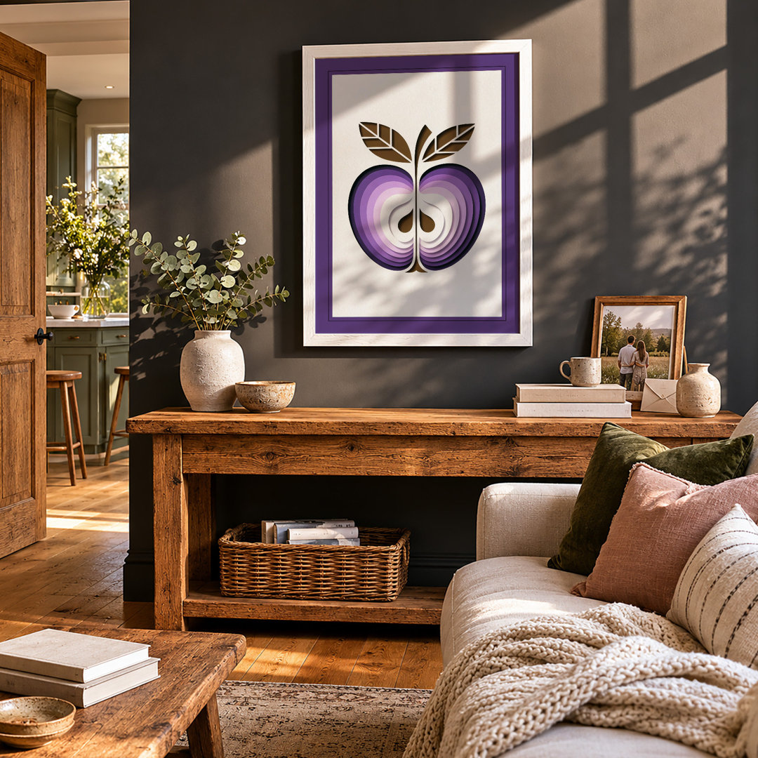 Mirrored Apple in Gold Modern - Framed Print