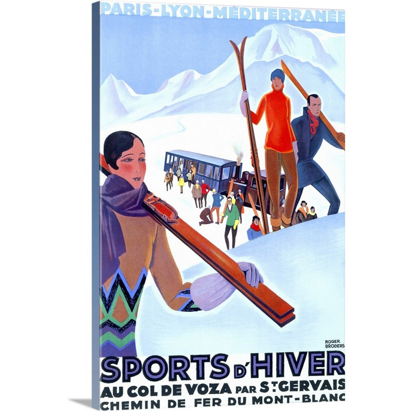 Mont Blanc, Sports d'Hiver, affiche rétro, par Roger Broders, reproduction d'art sur toile encadrée par Roger Broders