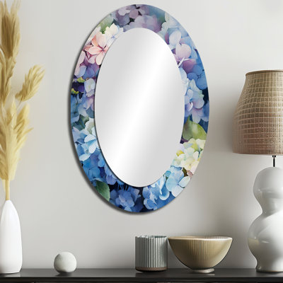 Blue Hydrangea Dreamy Garden - Floral Oval Decorative Mirror On Metal