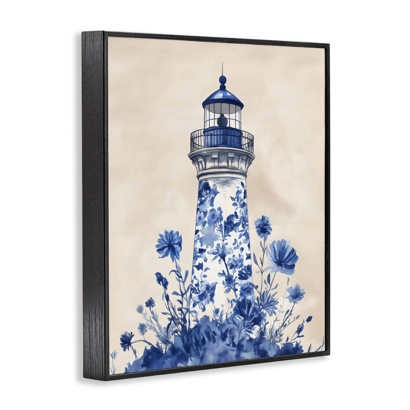 Giclée encadrée par un phare floral bleu, design par Arlington Prints, H 14 po x l 11 po, Giclée encadrée noir minuit