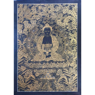 Amitabha Buddha Kalo Sunaulo (Golden Black) Thangka (Brocadeless Thangka)