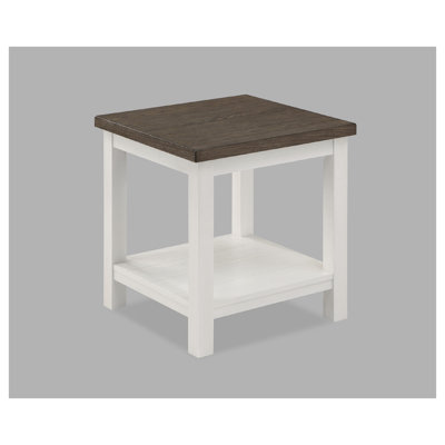 Table de bout carrée de style campagnard avec finition bicolore brune et blanche, fabrication en bois pour le salon