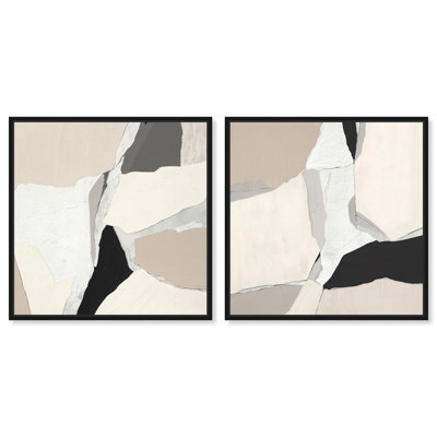 Stone Layers Set Canvas Print Neutral Wall Decor Set by Art Remedy, Black Frame, 12 x 12