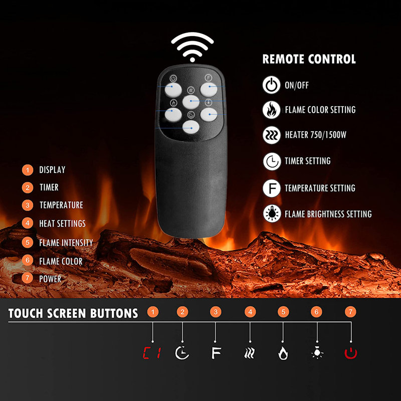 30" Black 3-in-1 Electric Fireplace Heater, 12 Color Flame with Breathing Flame, 17" H x 30" W x 4" D, Black