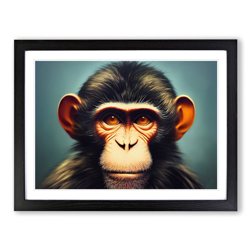 XH1022-6132X Modern Monkey Vol.1 - Single Picture Frame Print, 46cm H x 64cm W x 2cm D, Black