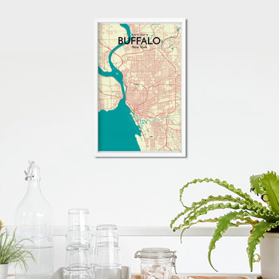 Buffalo City Map, reproduction d'impression sur affiche en beige