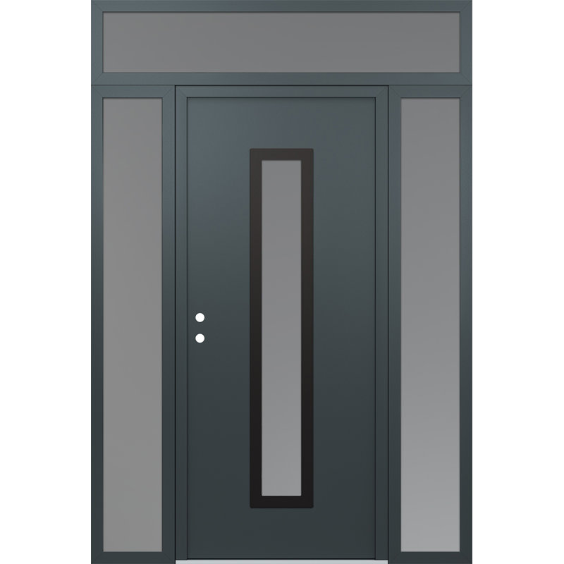Diamant A11 60 po à droite X 96 po Panneau en acier noir anthracite et verre givré anthracite avec 2 portes d'entrée latérales et porte avant en verre givré
