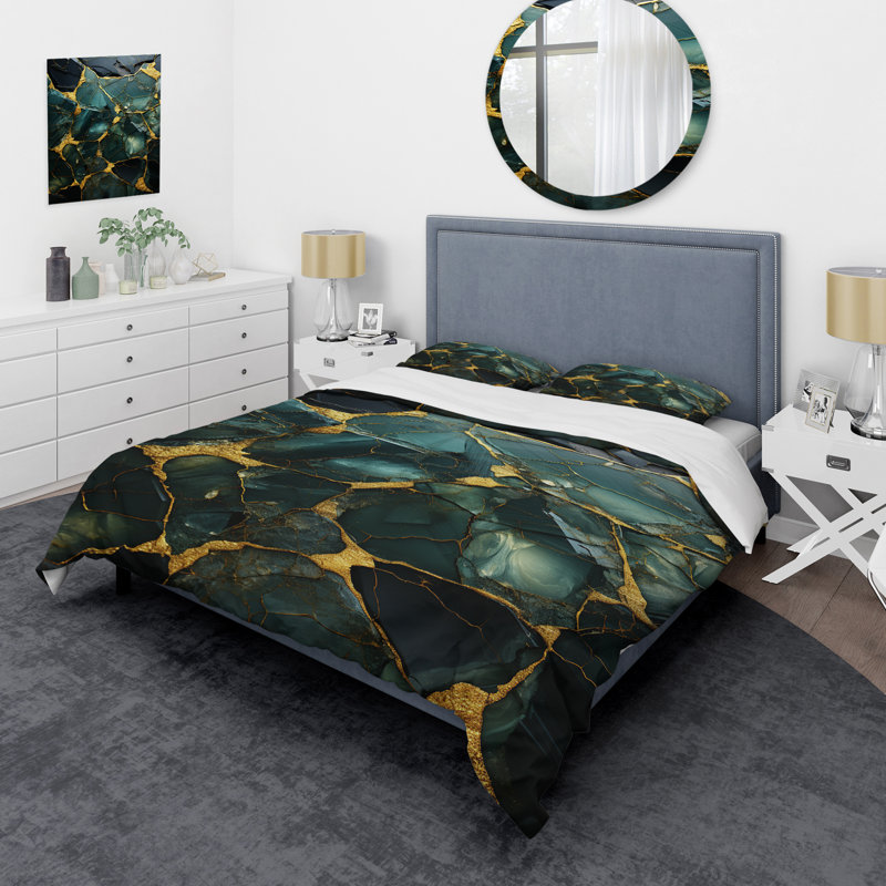 Ensemble de housse de couette Green Marble, Housse de couette pour grand lit et 2 taies décor
