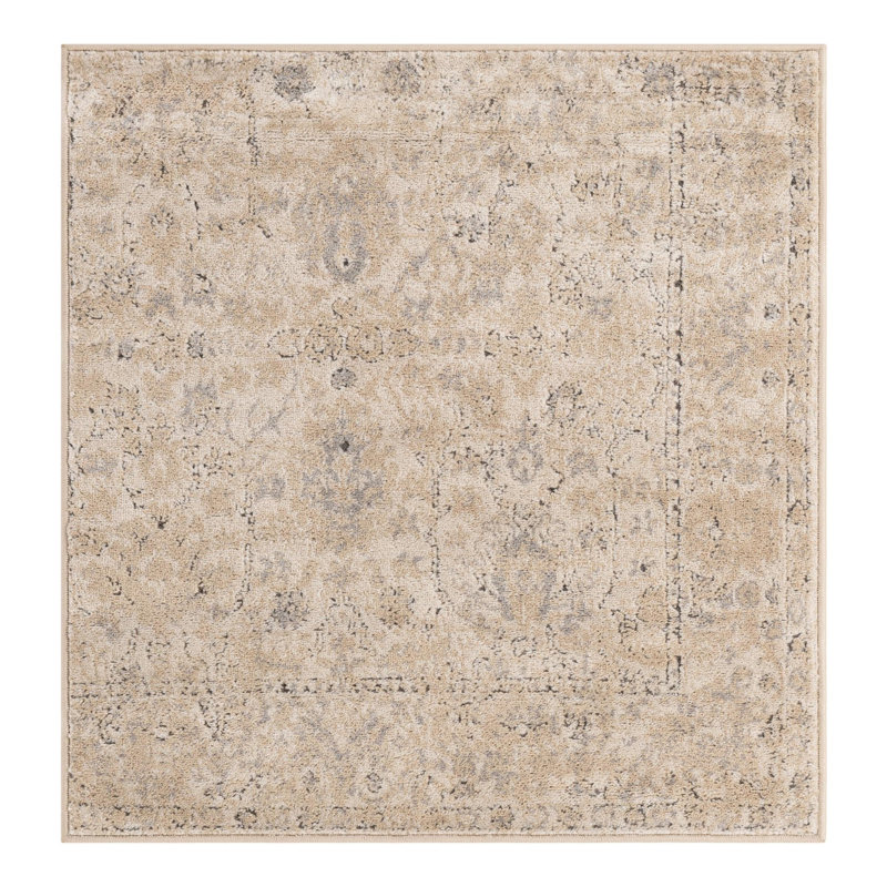 Singleton Oriental Ivory Area Rug, Square 3'1"