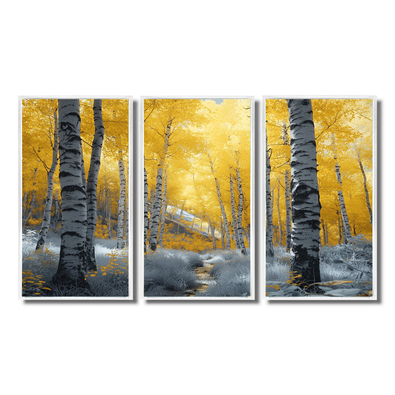 Forêt de bouleaux jaunes dans la forêt, photo II - ensemble d'art mural forêt, H 28 po x l 36 po x P 1 po