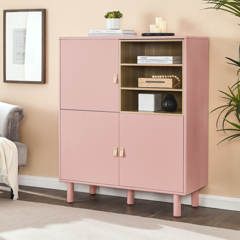 Armoire de rangement moderne et multifonctionnelle en bois avec tiroir en cuir - pour la maison ou le bureau - rose, Rose