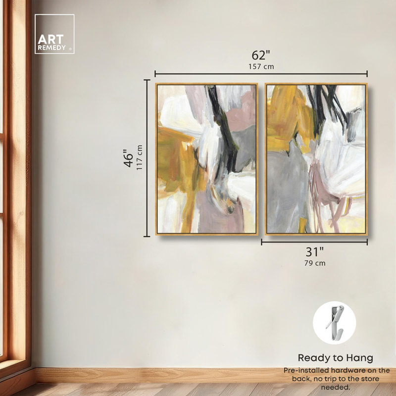 Ensemble de deux toiles « Gold that Remembers I & II » par Art Remedy, cadre noir, 10 x 15, 46" H x 31" W, Gold Frame