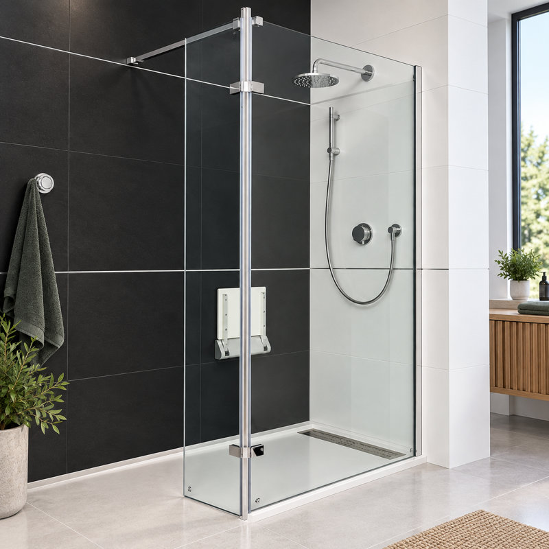 950mm W x 2000mm H Frameless Wet Room Glass Screens with Clear Glass