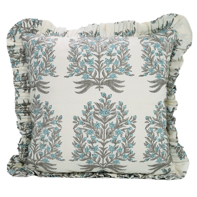 Housse de coussin à fermeture à glissière cachée à la main Fab Divine, tissu de coton, bleu et gris, 14 x 36