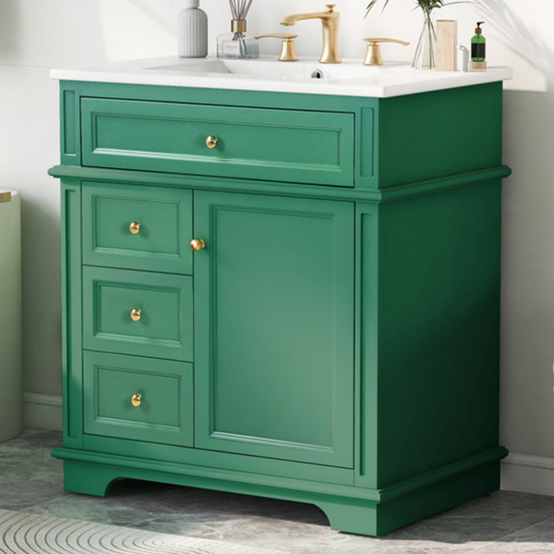 30" Bathroom Vanity With Sink, One Tip-Out Drawer, Three Drawers, Door Shelf, Soft Closing Door