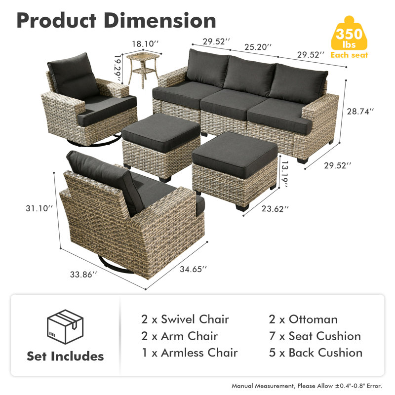 Outdoor Wicker 5 - Person Modular Patio Conversation Set with Cushions, Black