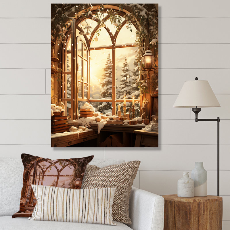 «Christmas Winter Window View I - Winter Landscape», impressions sur toile, Toile tendue, H 32 po x l 24 po x P 1 po