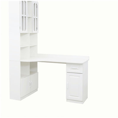 L-shaped corner computer desk for home office or study, modern style study desk, with drawers, bookshelves, and wall shelves, 2-in-1 L-shaped design