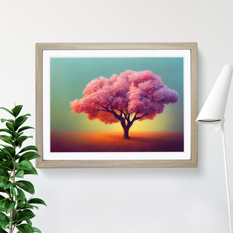 Animated Apple Tree - Single Picture Frame Print, 46cm H x 64cm W, Grey