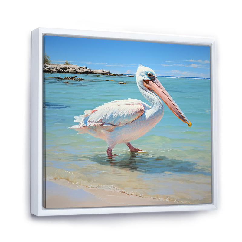 Art tropical sur toile de pélican tropical, Cadre flottant blanc, H 36 po x l 36 po x P 1,5 po