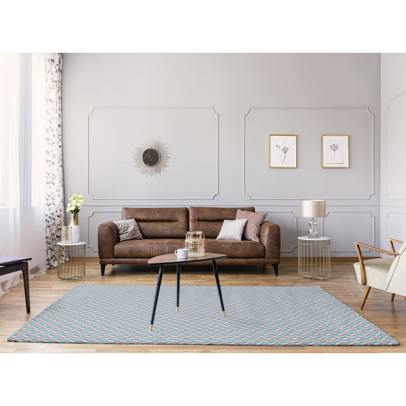 Tapis bleu/mauve à chevrons, Rectangle 8 pi x 10 pi
