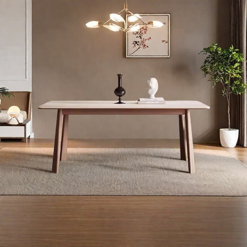 Sintered Stone Dining Table with Solid Ash Wood, 29.5"H x 62.9"L x 31.4"W