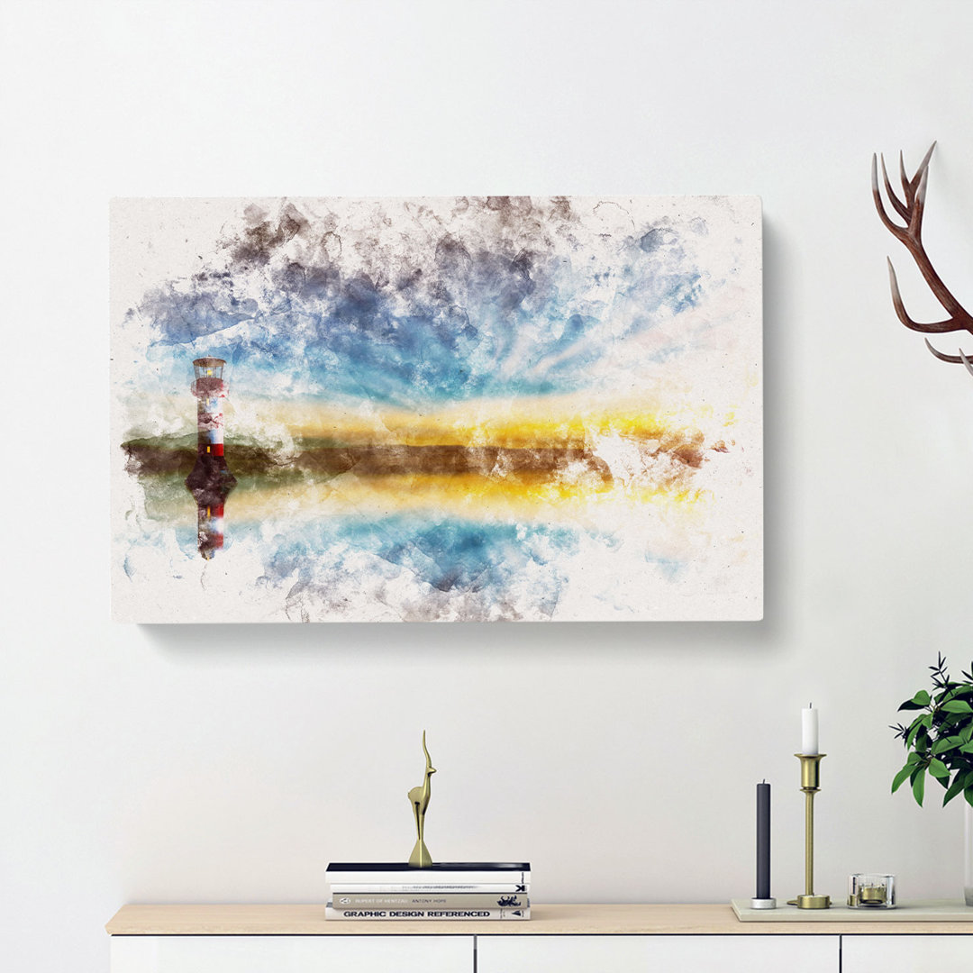 Lighthouse & Seascape During Sunset - Wrapped Canvas