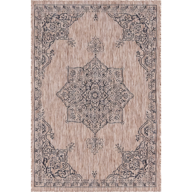 Tapis intérieur / extérieur noir / beige Cracraft, Rectangle 4 pi 1 po x 6 pi 1 po