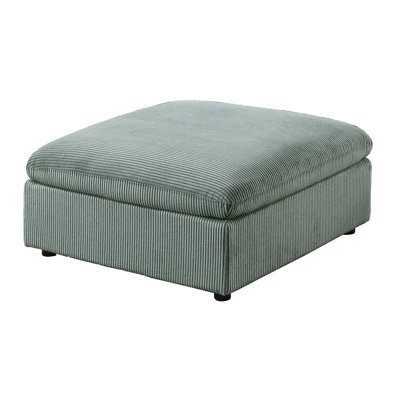 Sage Corduroy Ottoman With Soft Cushion And Wood Legs | Gift Idea