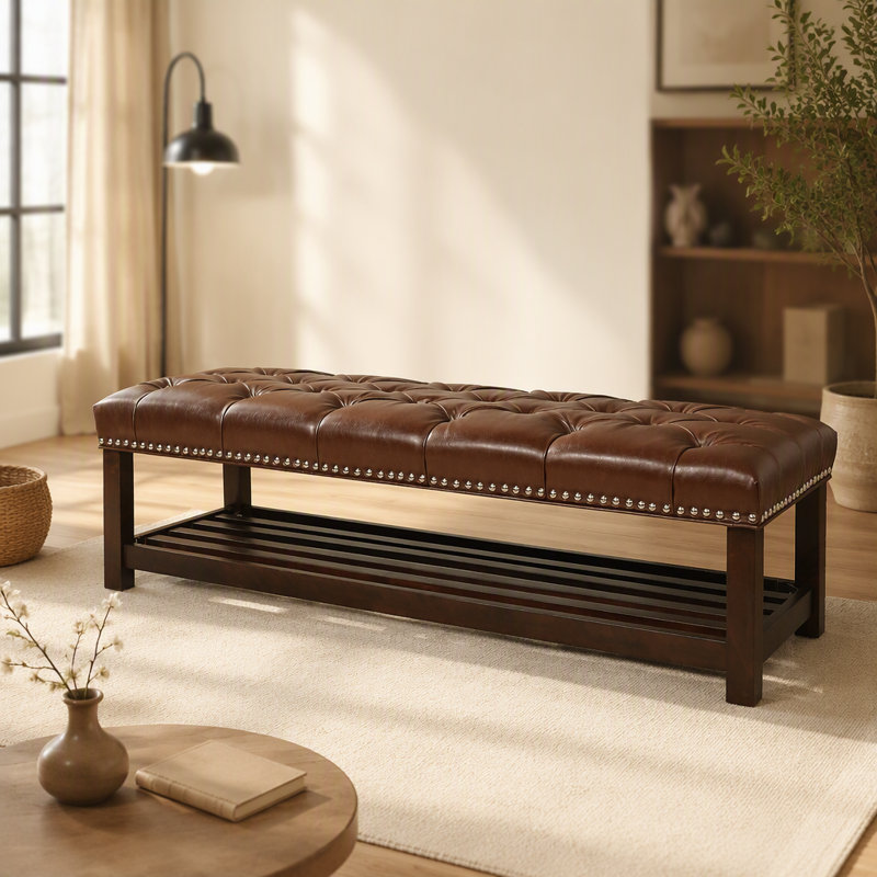 Banc rembourré en bois pour chambre à coucher et entrée, Brown
