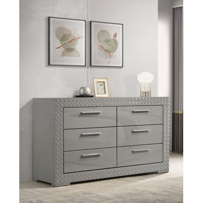 Commode 6 tiroirs gris ultrabrillant