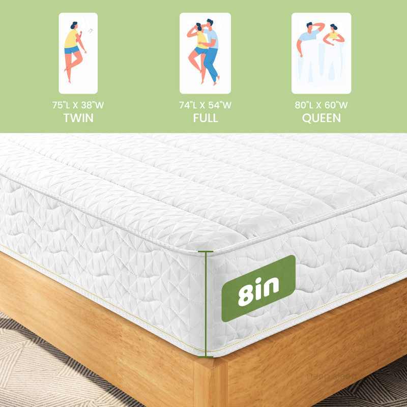 Grand matelas de 8 po d'épaisseur, mi-ferme, à ressorts indépendants, respirant, pour chambre à coucher