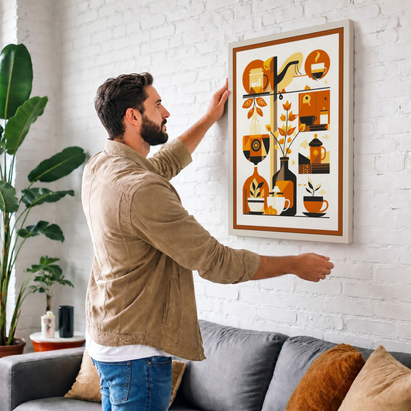 Coffee Journey in Frames Mid-Century - Wrapped Canvas, 36x24 - 91.4 x 61.0 cm, Teal Border