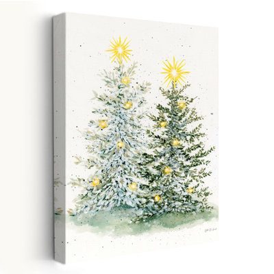 Hiver, lumières de pin - Noël, lumières de Noël, art vert crème