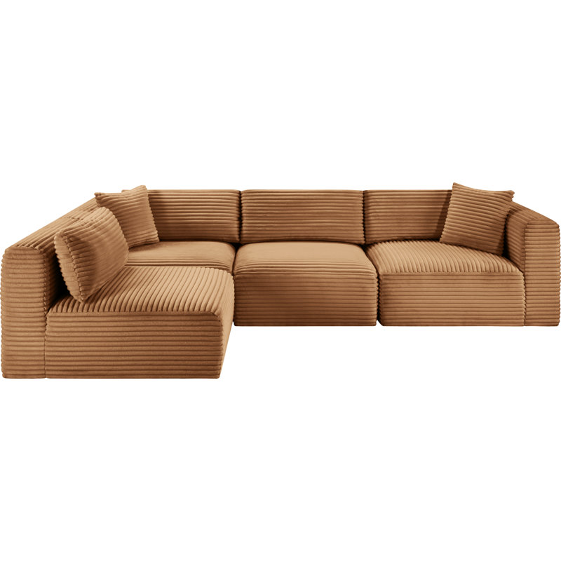 Canapé modulaire en L Carmean Performance, Velours côtelé texturé, 2 sans accoudoirs, 2 en coin