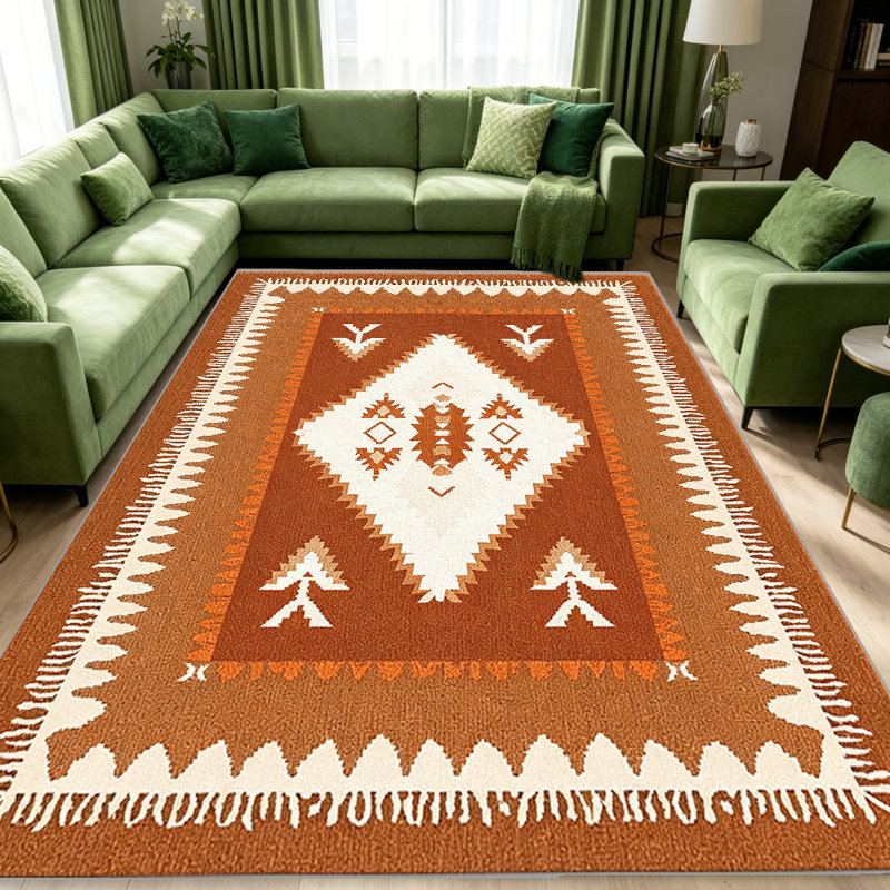 Terracotta Fringe Rug   area rugs for Living Room, Soft and Comfortable, Suitable for all seasons, easy to maintain, machine washable Indoor floor mat, Under Table Farmhouse suitable for Bedroom, Dining Room, Study,  Balcony, Home Decor Patio