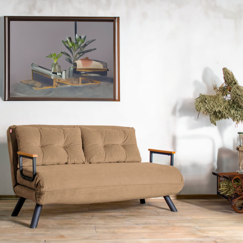 Metal Frame 2-Seat Sleeper Sofa With 14-Level Adjustable Backrest