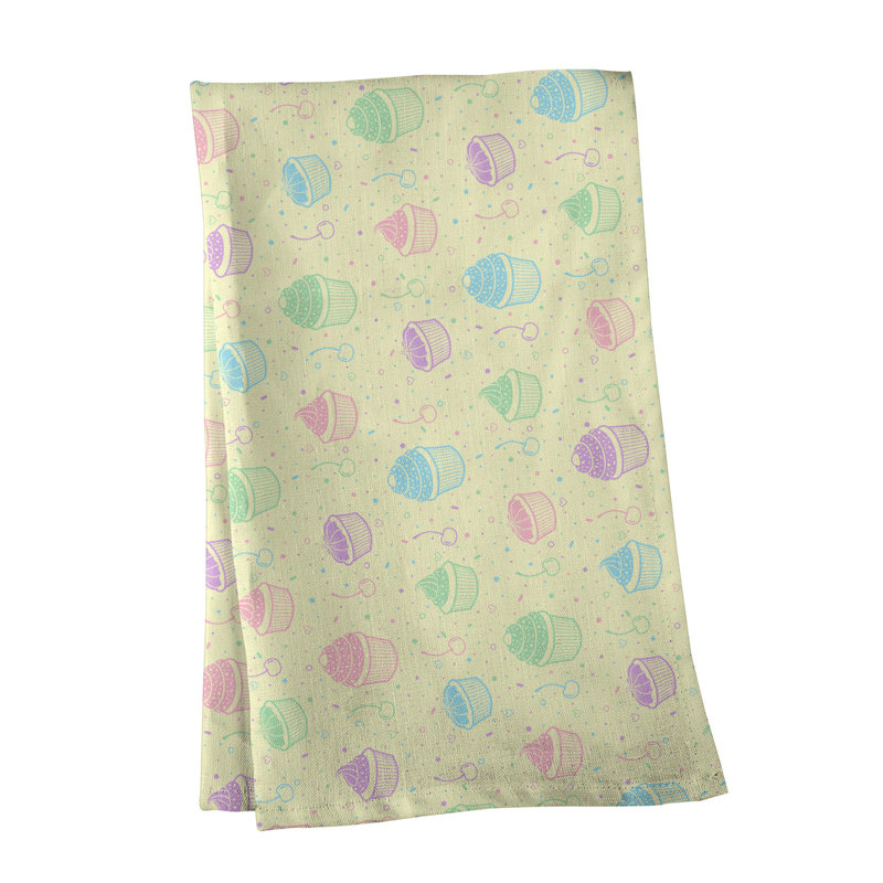 Serviette à thé classique à motif petits gâteaux Mcguigan, Crème / bleu / rose, Sergé de coton