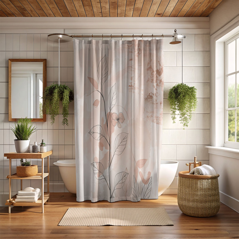 Rideau de douche rose 1 pièce, H 74 po x l 71 po