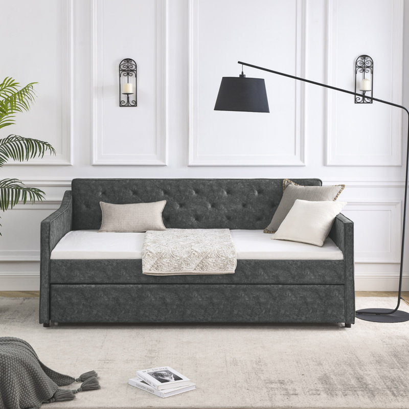 Lit de jour avec canapé-lit capitonné rembourré pour le salon, Polyester gris clair