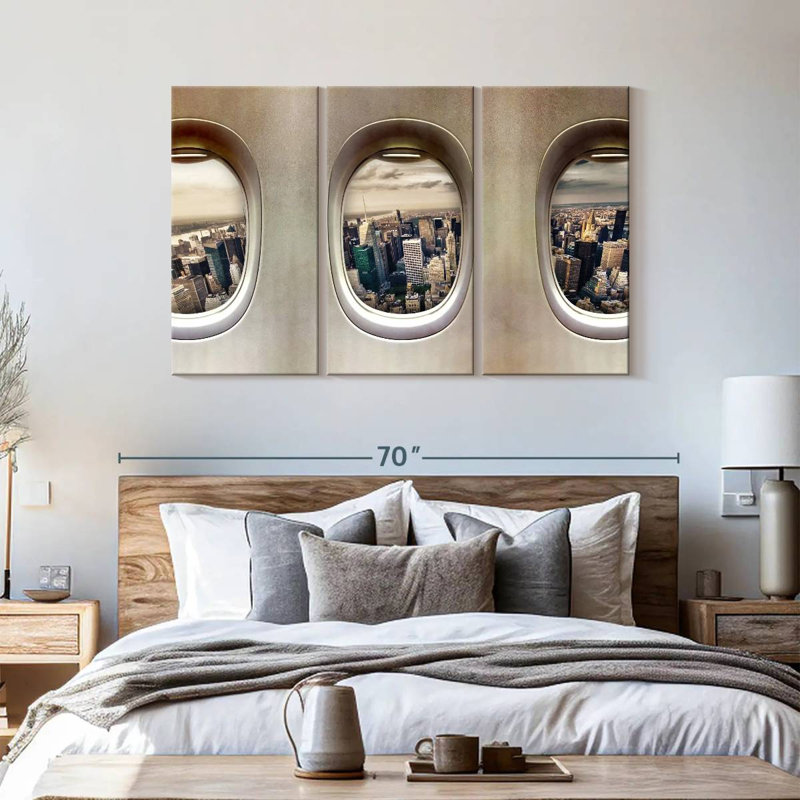 " Airplane Windows " 3 Piece Art Set, 36" H x 57" W x 1.25" D