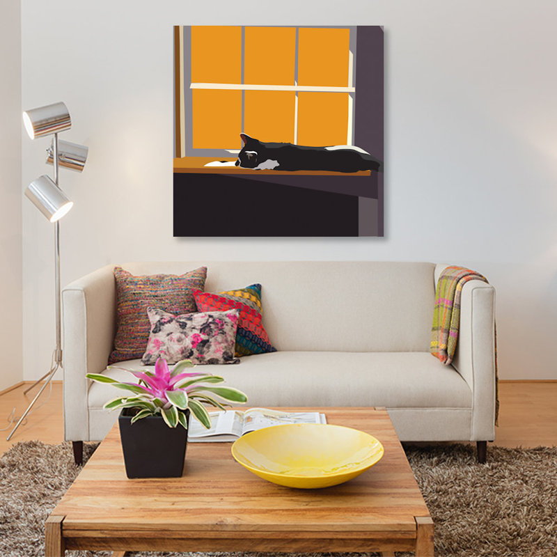 «Cat on a Window Sill II», reproduction sur toile, H 12 po x l 12 po x P 0,75 po, Toile tendue, Pas de tapis