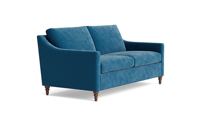 Vera Loveseat (70"), Performance Velvet - Denim, Walnut Finish (Turned)